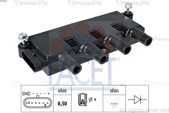 Катушка зажигания Facet OE Equivalent для Fiat Doblo I 2005-2015. Артикул 9.6323