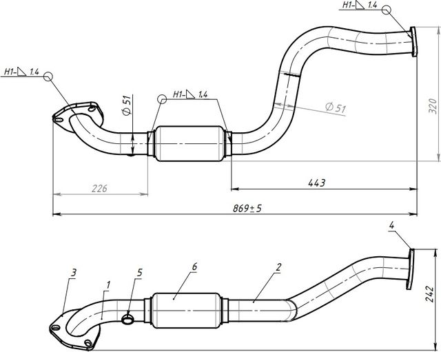 Глушитель Trialli (алюминий / сталь) передний для Chevrolet Aveo I 2005-2012. Артикул ERP 1415