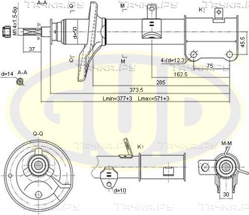 Амортизатор G.U.D. задний левый для Toyota Corolla E100 1992-1997. Артикул GSA333117