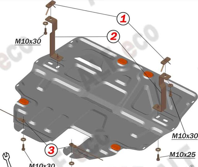 Защита алюминиевая Alfeco для картера и КПП Skoda Rapid I 2012-2017 (большая). Артикул ALF.26.24 AL4