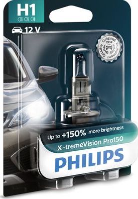 H1 12V- 55W (P14,5s) (+150% света+увелич. срок службы) X-treme Vision Pro150 блистер (1шт) Philips X-tremeVision Pro150. Артикул 12258XVPB1