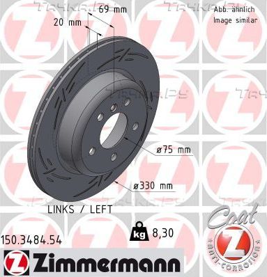 Тормозной диск Zimmermann Black Z задний левый для BMW 5 VI (F10/F11/F07) 2009-2017. Артикул 150.3484.54