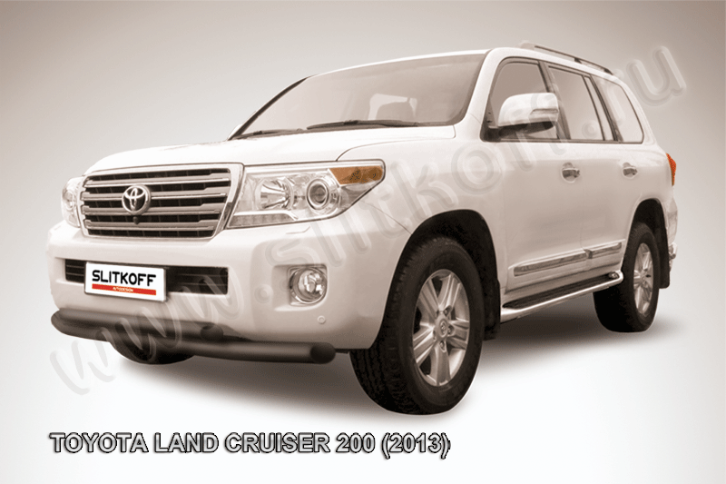 Защита Slitkoff переднего бампера d76/57 двойная ЧЕРНАЯ матовая для Toyota Land Cruiser 200 2013-2015. Артикул TLC2-13-004B
