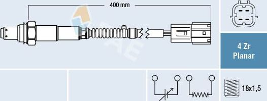 Лямбда-зонд (кислородный датчик) FAE правый для Nissan Primera P12 2002-2008. Артикул 77392