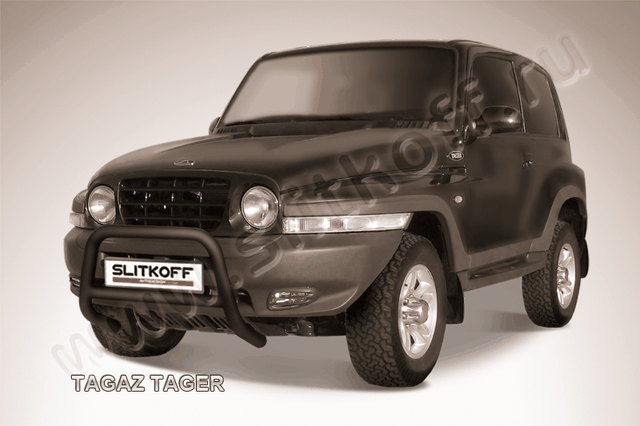 Кенгурятник Slitkoff d57 низкий ЧЕРНЫЙ матовый для ТагАЗ Tager 3-дв. 2008-2026. Артикул TAT008B