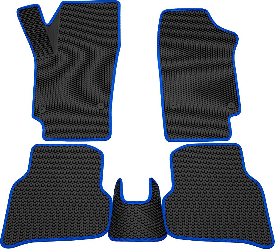 Коврики Rezkon 3D EVA Ромб резиновые для салона Volkswagen Polo V 2009-2020 Синий кант. Артикул 9235020103
