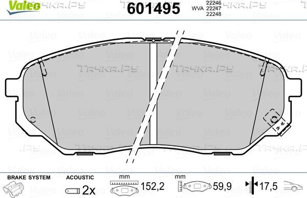 Тормозные колодки Valeo передние для Kia Sorento III Prime 2015-2026. Артикул 601495