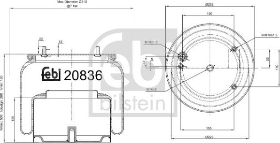 Пневмоподушка (пневморессора) Febi Bilstein. Артикул 20836