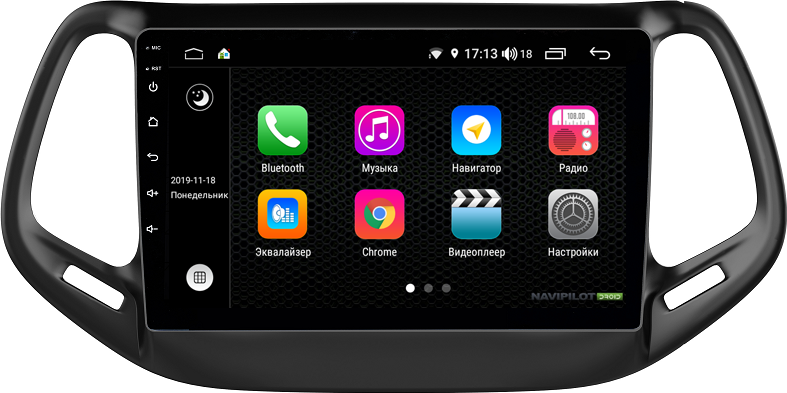 Штатное головное устройство NaviPilot с экраном 10" Android 9 DSP 4ГБ для Jeep Compass II 2017-2026. Артикул NPD9L-WRG-J1008-10