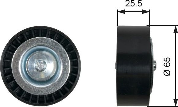 Направляющий (ведущий) ролик приводного поликлинового ремня Gates (полимерный материал) для Alfa Romeo 159 2009-2011. Артикул T36454