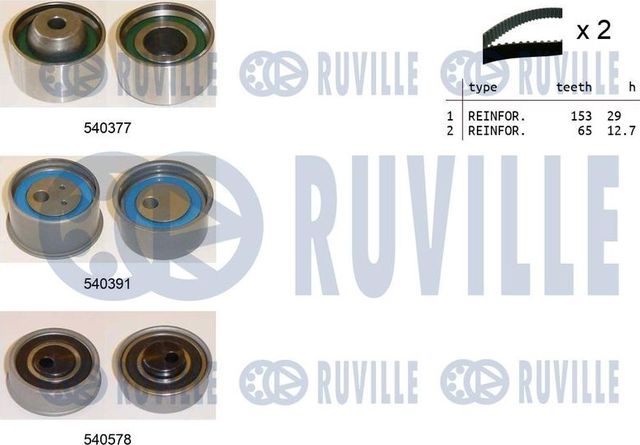 Ремень ГРМ с роликами (комплект) Ruville для Mitsubishi Eclipse II 1995-1999. Артикул 550431