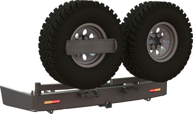 Бампер силовой STC задний для Toyota Land Cruiser 200 2008-2015 с квадратом под фаркоп, двумя калитками крепления запасного колеса и дублирующими фонарями. Артикул STC-TLC200/08-BR-C2C3-L1