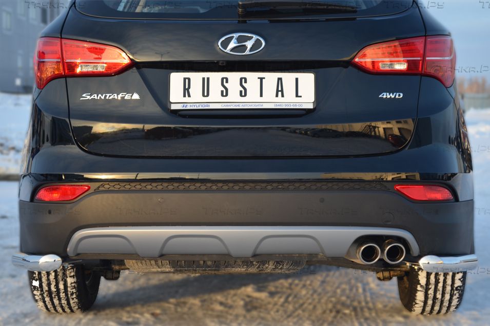 Защита RusStal заднего бампера уголки d63 для Hyundai Santa Fe III 2012-2018. Артикул HSFZ-001228
