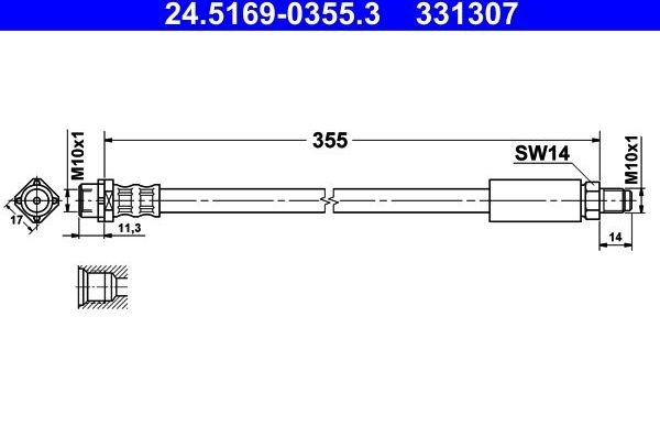 Тормозной шланг ATE передний для BMW 7 III (E38) 1994-2001. Артикул 24.5169-0355.3