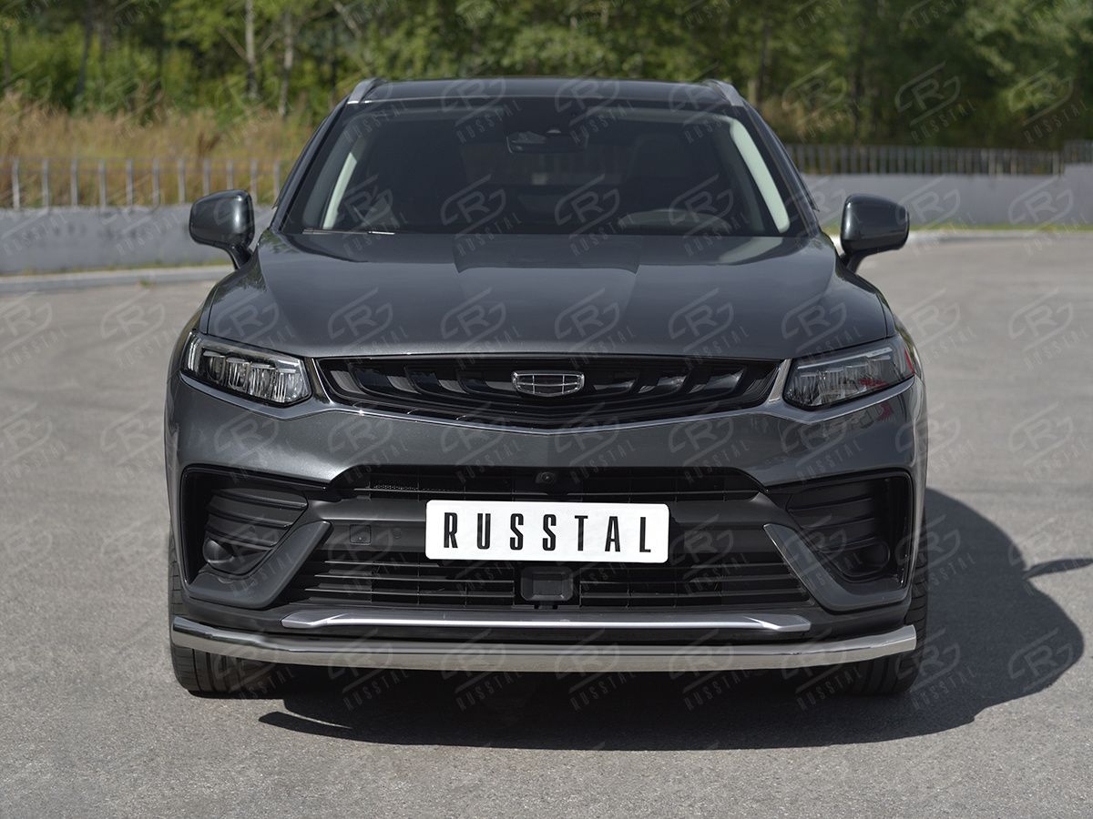Защита RusStal переднего бампера d63 секции для Geely Tugella 2020-2026. Артикул GTGZ-003942