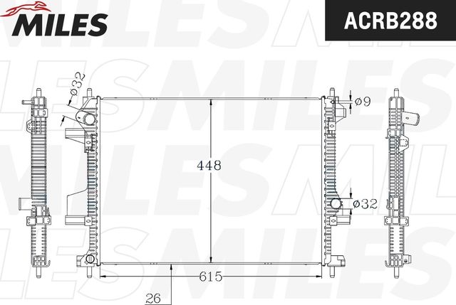 Радиатор CHERY TIGGO 4 PRO (21-)/7 PRO (20-)/8 (18-)/8 PRO (21-)/OMODA C5 (22-) (Miles). Артикул ACRB288