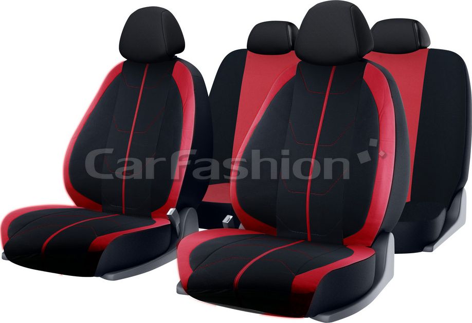 Чехлы универсальные CarFashion Bravo на сидения авто, цвет Черный/Красный/Черный/Красный. Артикул 10110