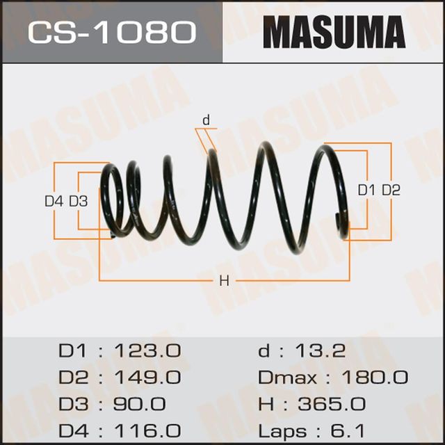 Пружина подвески Masuma задняя правая/левая для Toyota Camry 30 (V30, XV30) 2001-2006. Артикул CS-1080