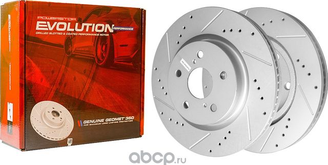 Передний тормозной диск Evolution с перфорацией и насечками, в покрытии GEOMET P (Powerstop). Артикул JBR1763