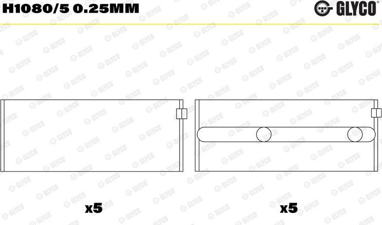 Вкладыши коренные Glyco для Renault 21 1986-1994. Артикул H1080/5 0.25mm