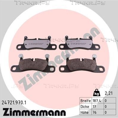 Тормозные колодки Zimmermann rd:z задние для Porsche 911 VII (991) 2012-2026. Артикул 24721.970.1