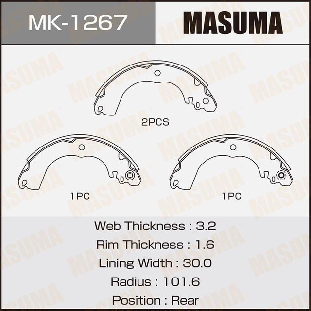 Тормозные колодки Masuma задние для Nissan Tiida I 2007-2012. Артикул MK-1267