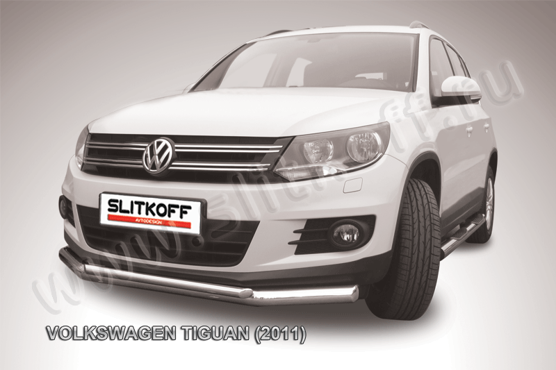 Защита Slitkoff переднего бампера d76/42 двойная для Volkswagen Tiguan 2011-2016. Артикул VWTIG-001