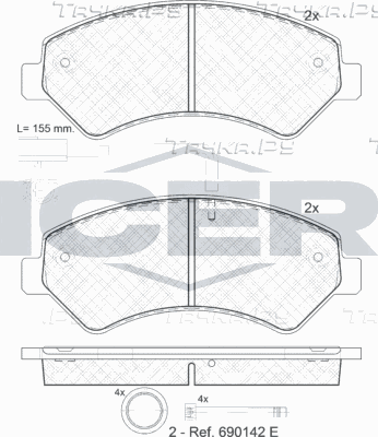 Тормозные колодки Icer передние для Fiat Ducato III 2006-2026. Артикул 141836-203