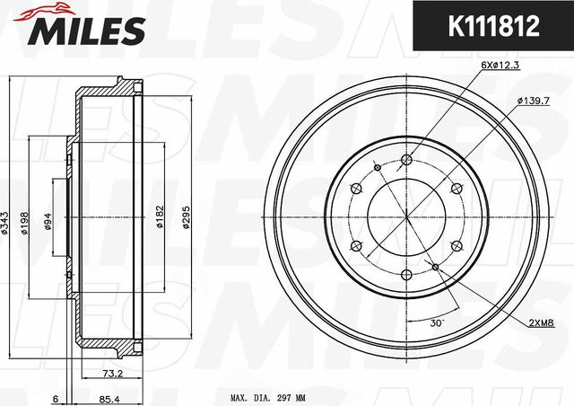 Тормозной барабан Miles задний для Mitsubishi Pajero Sport II 2008-2016. Артикул K111812