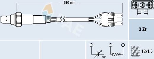 Лямбда-зонд (кислородный датчик) FAE. Артикул 77118