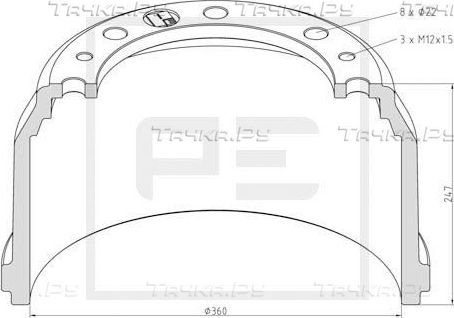 Тормозной барабан PE Automotive. Артикул 036.420-00A