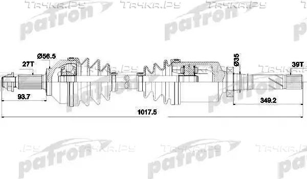 Полуось (привод в сборе, приводной вал) Patron правая для Renault Trafic II 2001-2014. Артикул PDS0378