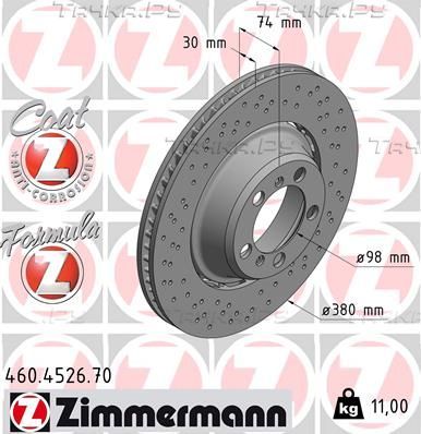 Тормозной диск Zimmermann Formula Z Coat Z задний левый для Porsche 911 VII (991) 2013-2026. Артикул 460.4526.70