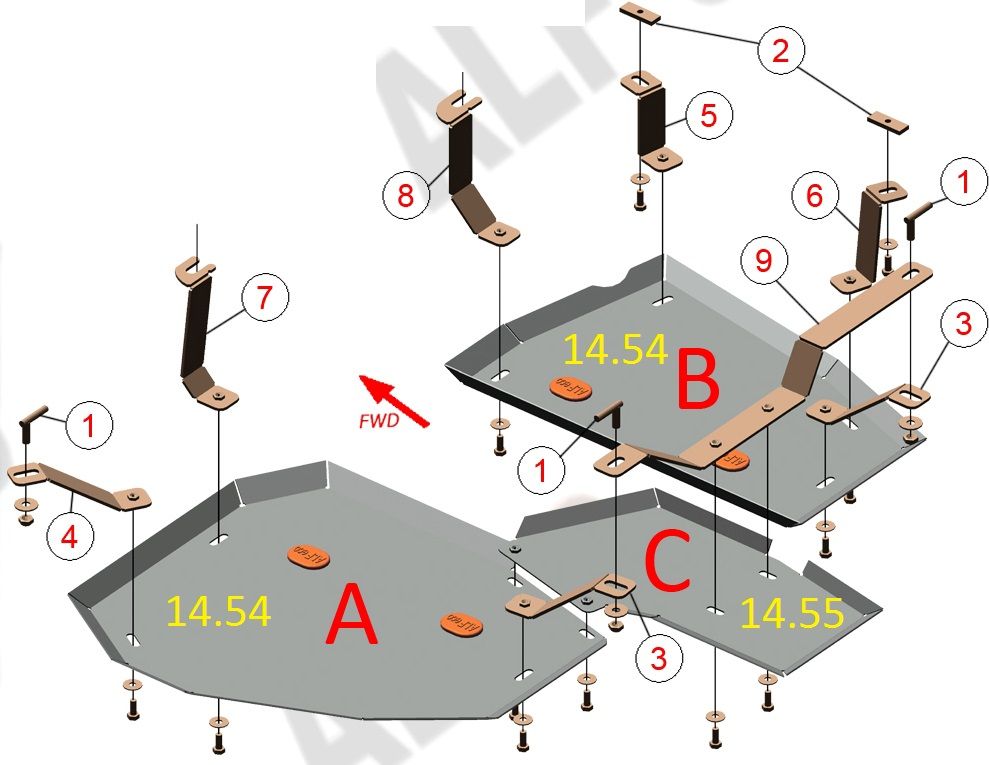 Защита алюминиевая Alfeco для редуктора заднего моста Mitsubishi Outlander III 4WD 2012-2026. Артикул ALF.14.55al