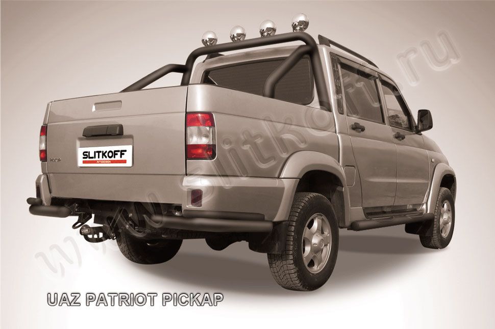 Защита Slitkoff задняя d76/42 уголки двойные ЧЕРНАЯ матовая для УАЗ Pickup 2007-2014. Артикул UPpic006B