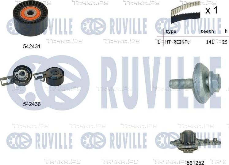 Помпа (водяной насос) с комплектом ремня ГРМ Ruville для Ford B-MAX 2012-2018. Артикул 5503681