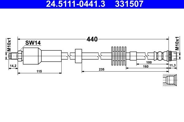 Тормозной шланг ATE передний для Citroen C4 II 2009-2026. Артикул 24.5111-0441.3