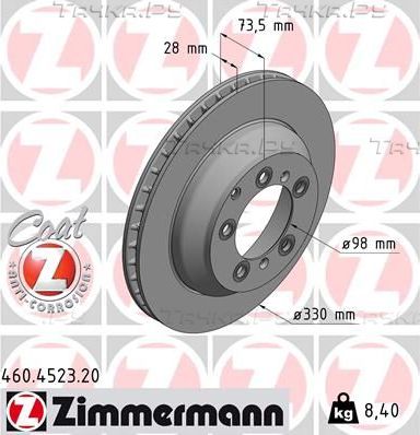 Тормозной диск Zimmermann Coat Z задний для Porsche Cayenne III 2017-2026. Артикул 460.4523.20