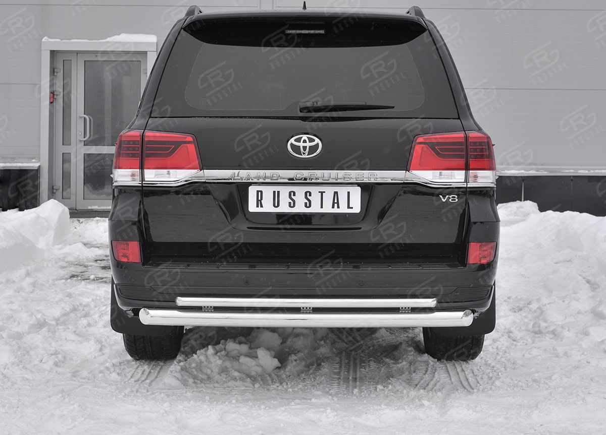 Защита RusStal заднего бампера d76 дуга-d42 дуга+декор паз для Toyota Land Cruiser 200 Executive Lounge 2018-2021. Артикул TLCZ-003121
