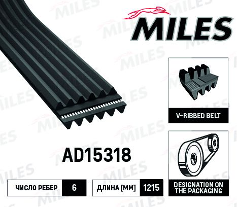 Приводной ремень поликлиновой Miles. Артикул AD15318