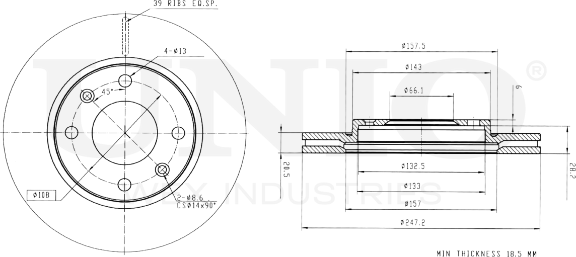 Диск тормозной (Unio). Артикул BRD-20201