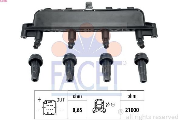 Катушка зажигания Facet OE Equivalent для Peugeot 306 1993-2002. Артикул 9.6305