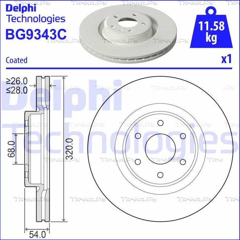 Тормозной диск Delphi. Артикул BG9343C