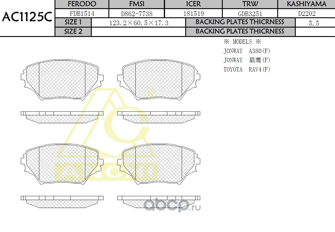 Тормозные колодки (Anchi) Anchi. Артикул AC1125C