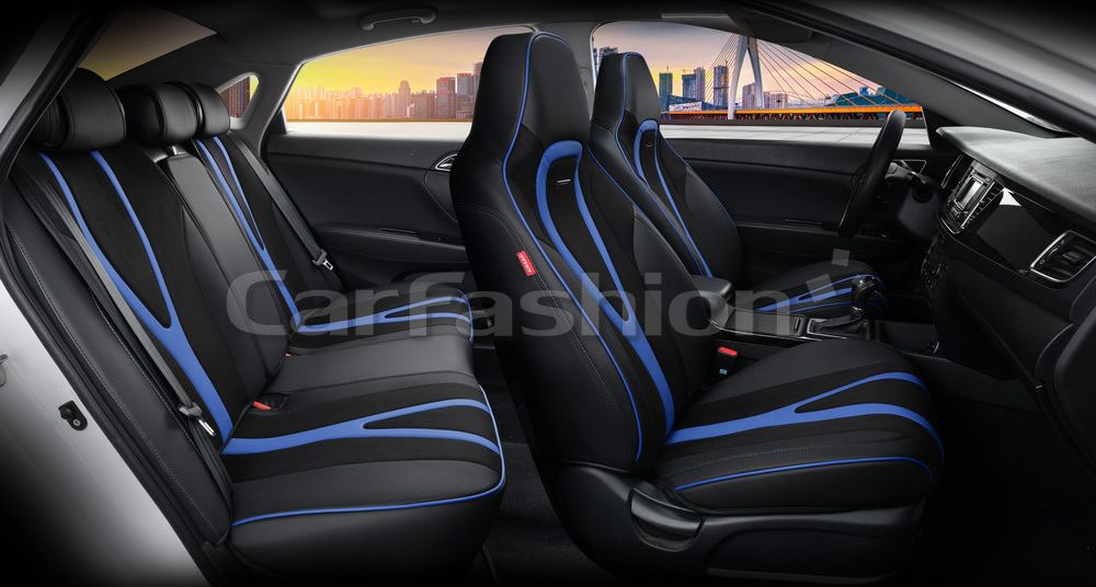 Чехлы универсальные каркасные CarFashion 5D Integral Plus на сидения авто, цвет Черный/Черный/Синий. Артикул 27247