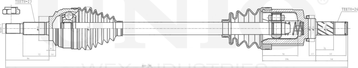 Вал приводной (Unio). Артикул CVJ-10072