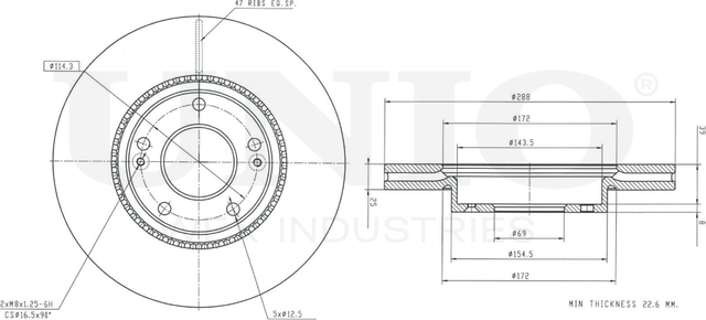 Диск тормозной (Unio). Артикул BRD-20489