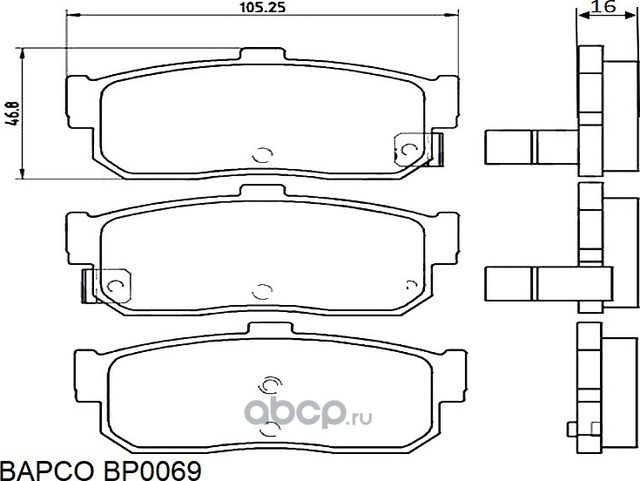 Колодки тормозные дисковые BP0069 задние, комплект, (Bapco) Bapco. Артикул BP0069