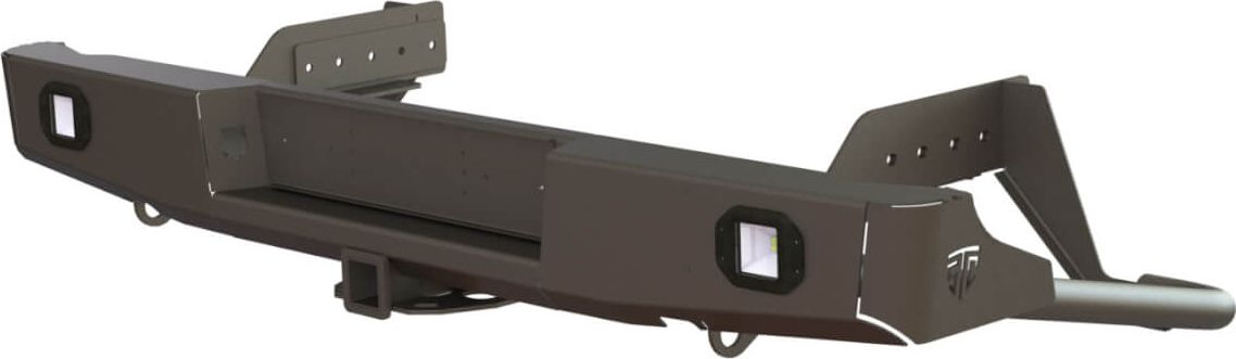 Бампер силовой STC задний для Fiat Fullback I 2016-2020 с квадратом под фаркоп и фарами заднего хода/ ПТФ. Артикул STC-FF-BR-L2