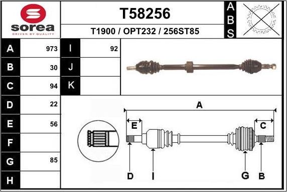 Полуось (привод в сборе, приводной вал) EAI. Артикул T58256
